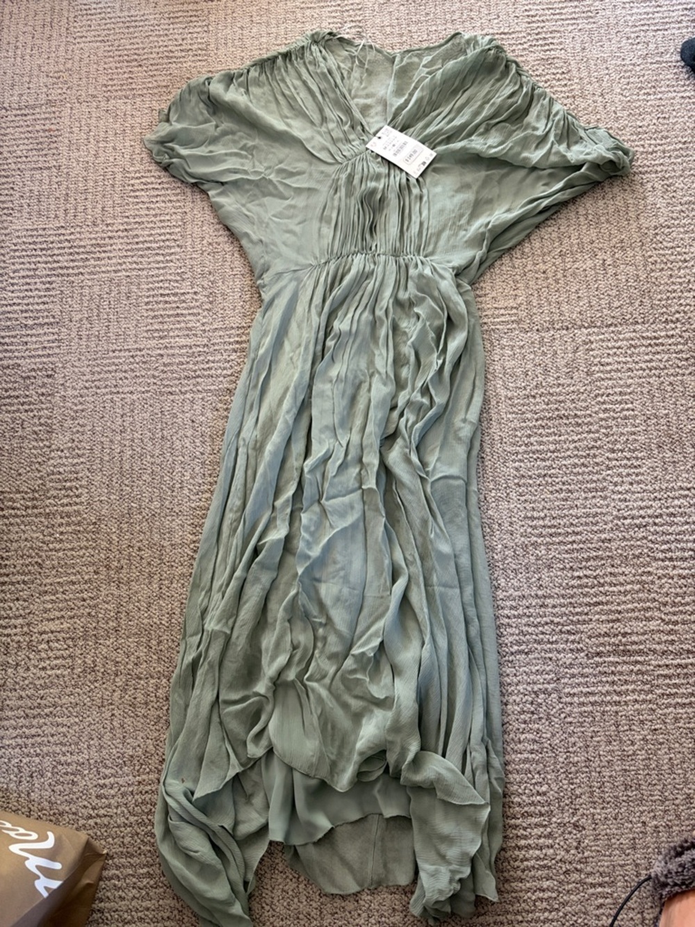 Zara Sage Green Crinkle Maxi Dress